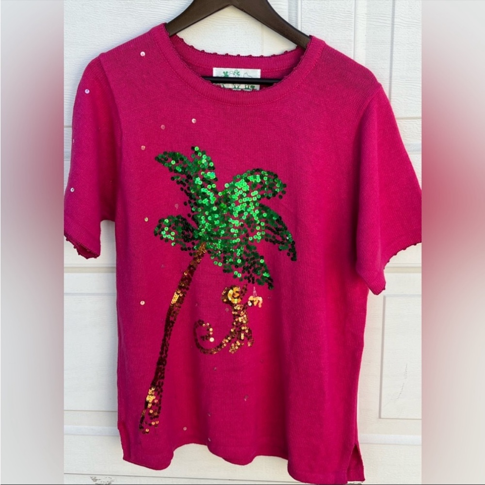 Women's VTG the quacker factory pink sweater embroidered L